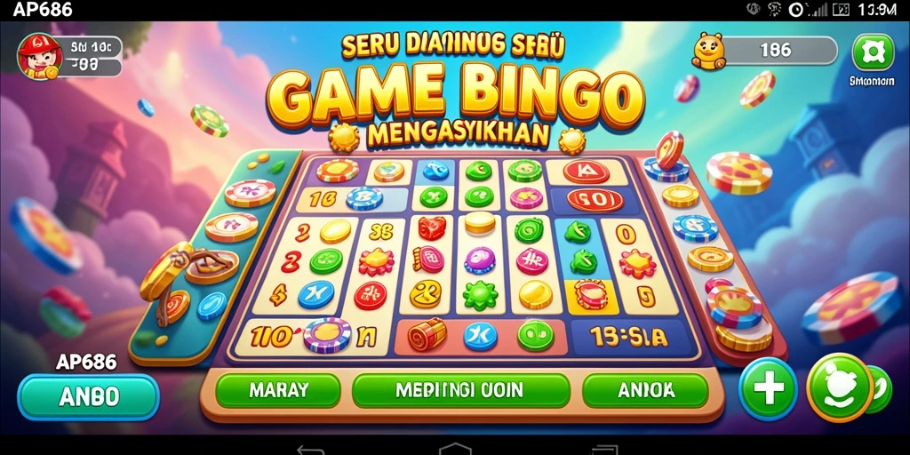 Screenshot utama AP686 menampilkan gameplay seru Bingo yang penuh warna.
