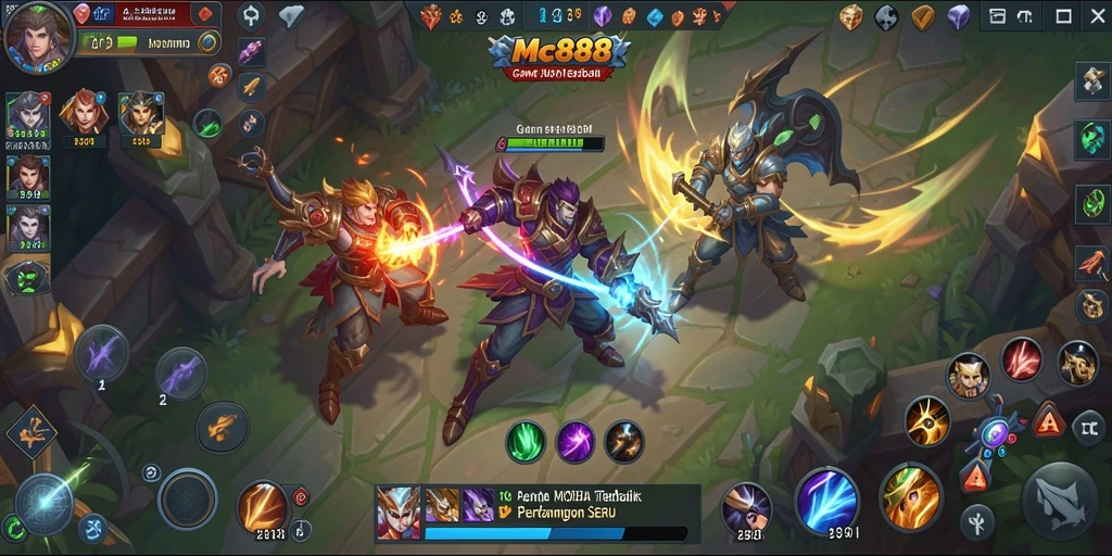 Tangkapan layar menunjukkan pertarungan seru di arena MOBA MC888.